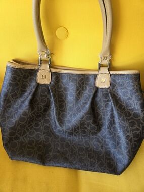 Calvin Klein Brown Monogram Tote with Tan Trim